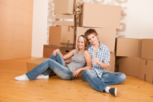 Packed moving boxes and furniture prepared for a Yeading property relocation