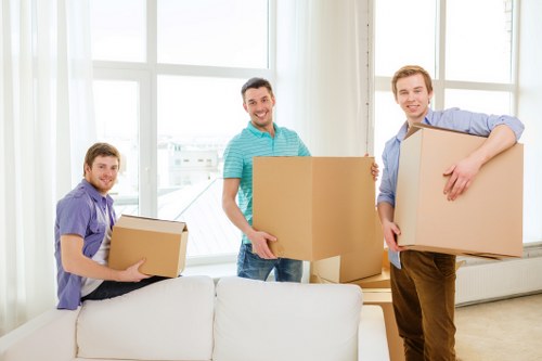 Moving boxes and home belongings prepared for house removals in Yeading