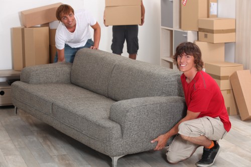 Packed boxes and furniture prepared for a local move in Yeading